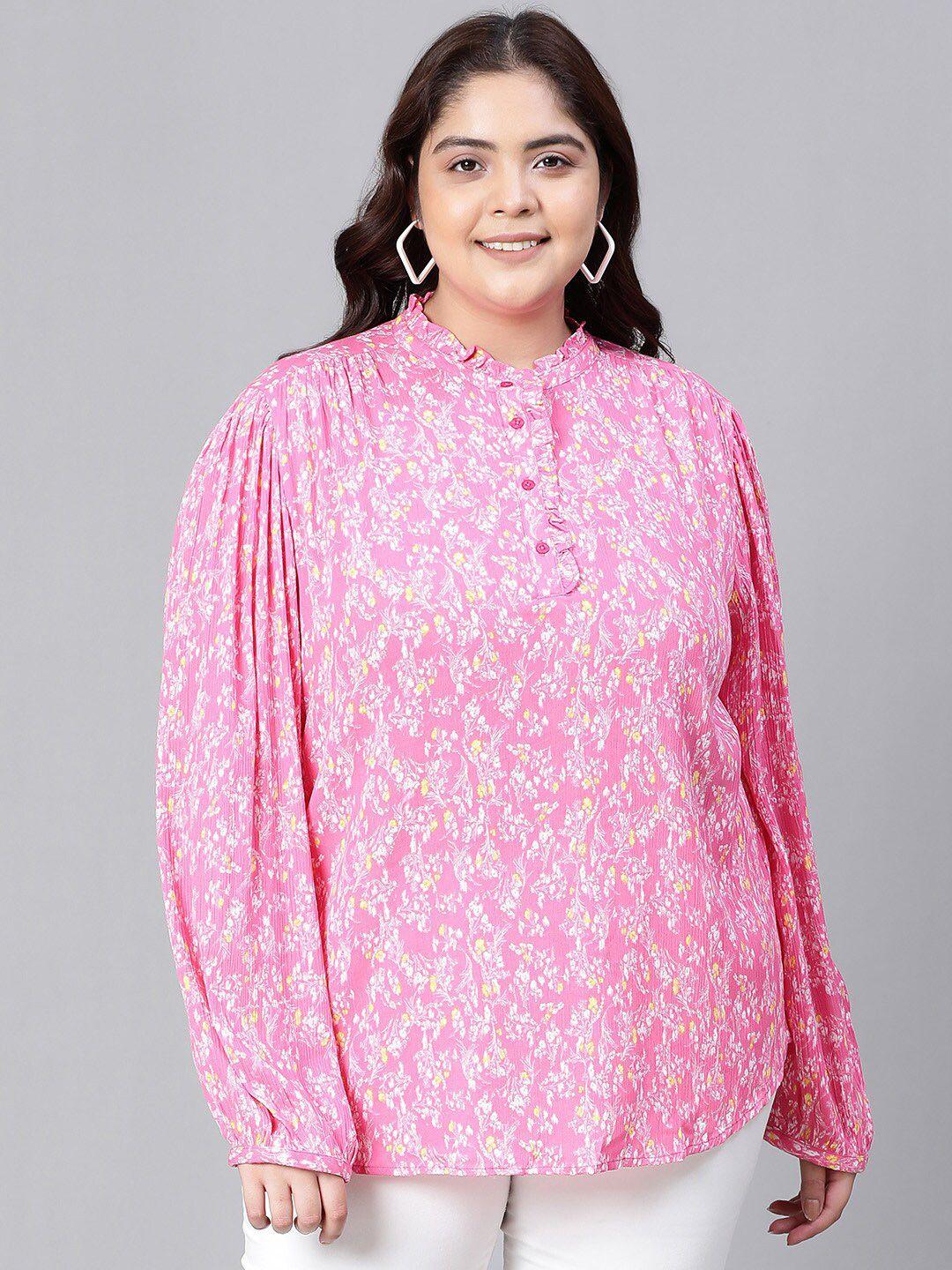 oxolloxo plus size floral printed mandarin collar top