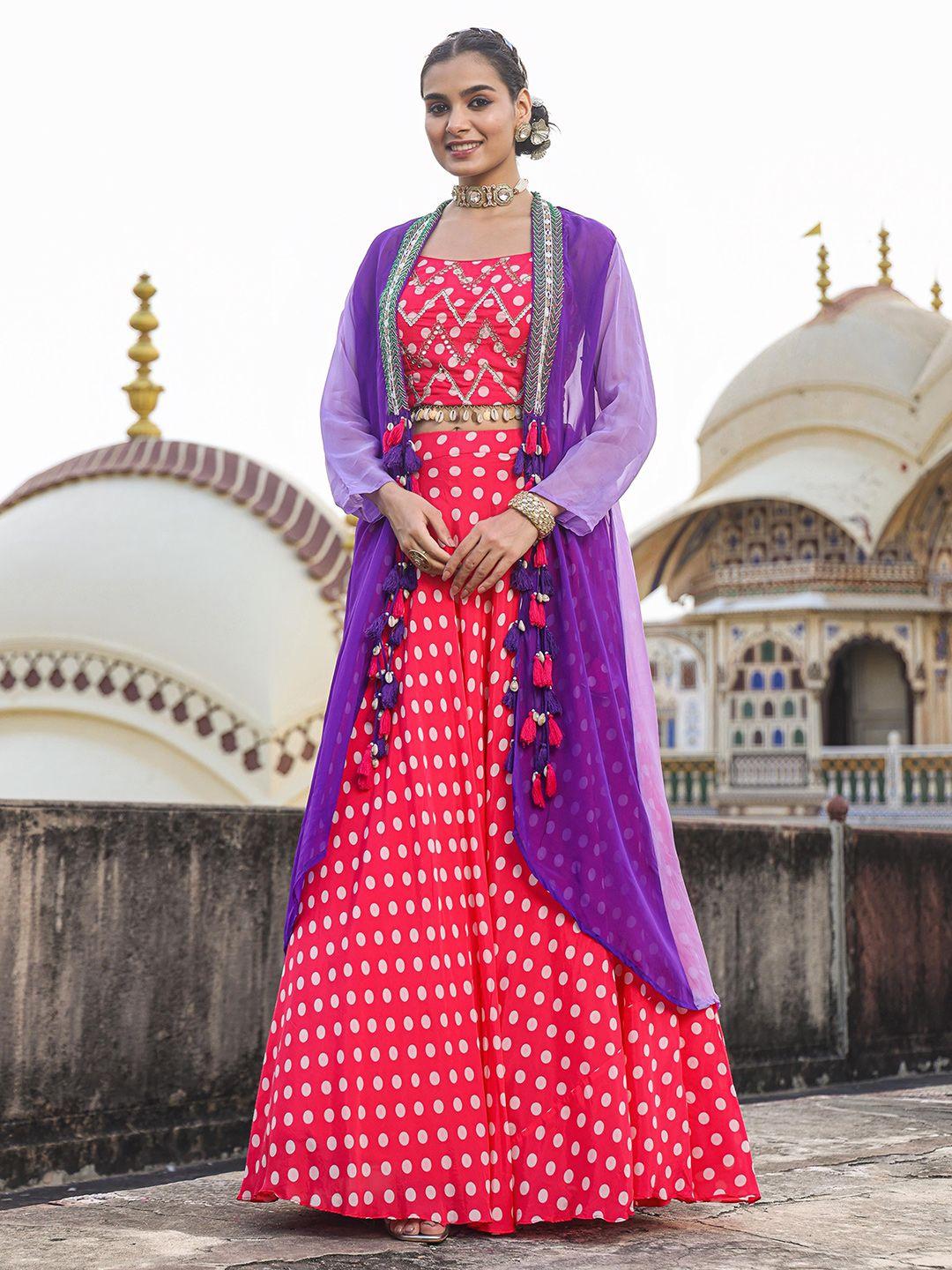 scakhi polka dots printed mirror work ready to wear lehenga &