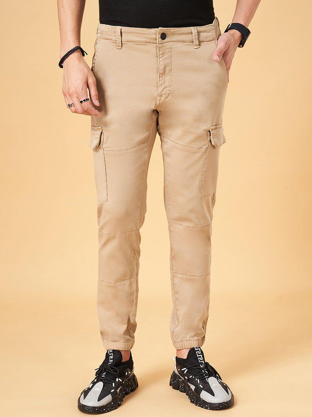 people men khaki loose fit mid-rise cargos