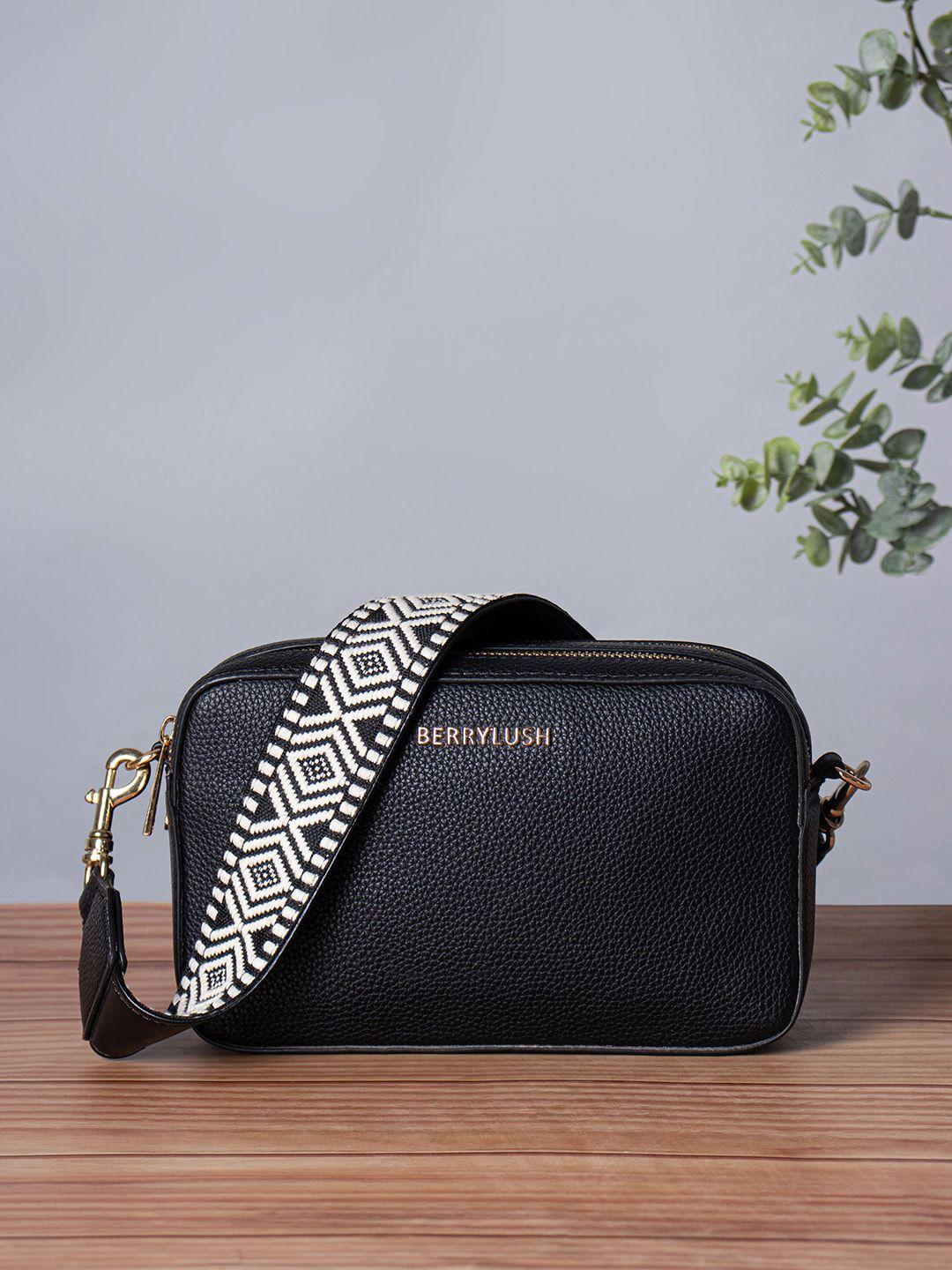 berrylush black textured structured sling bag