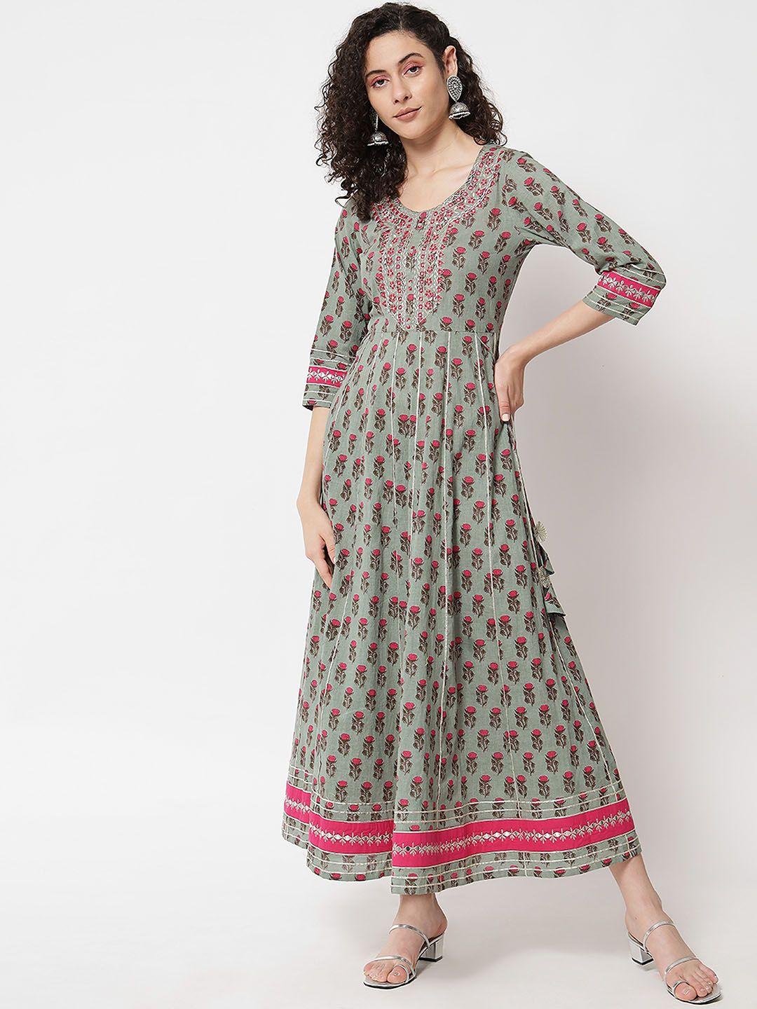 aayumi ethnic motifs printed a line ethnic dress