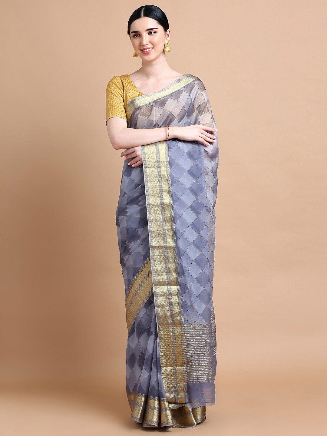 kalyan silks grey & gold-toned zari pure chiffon saree