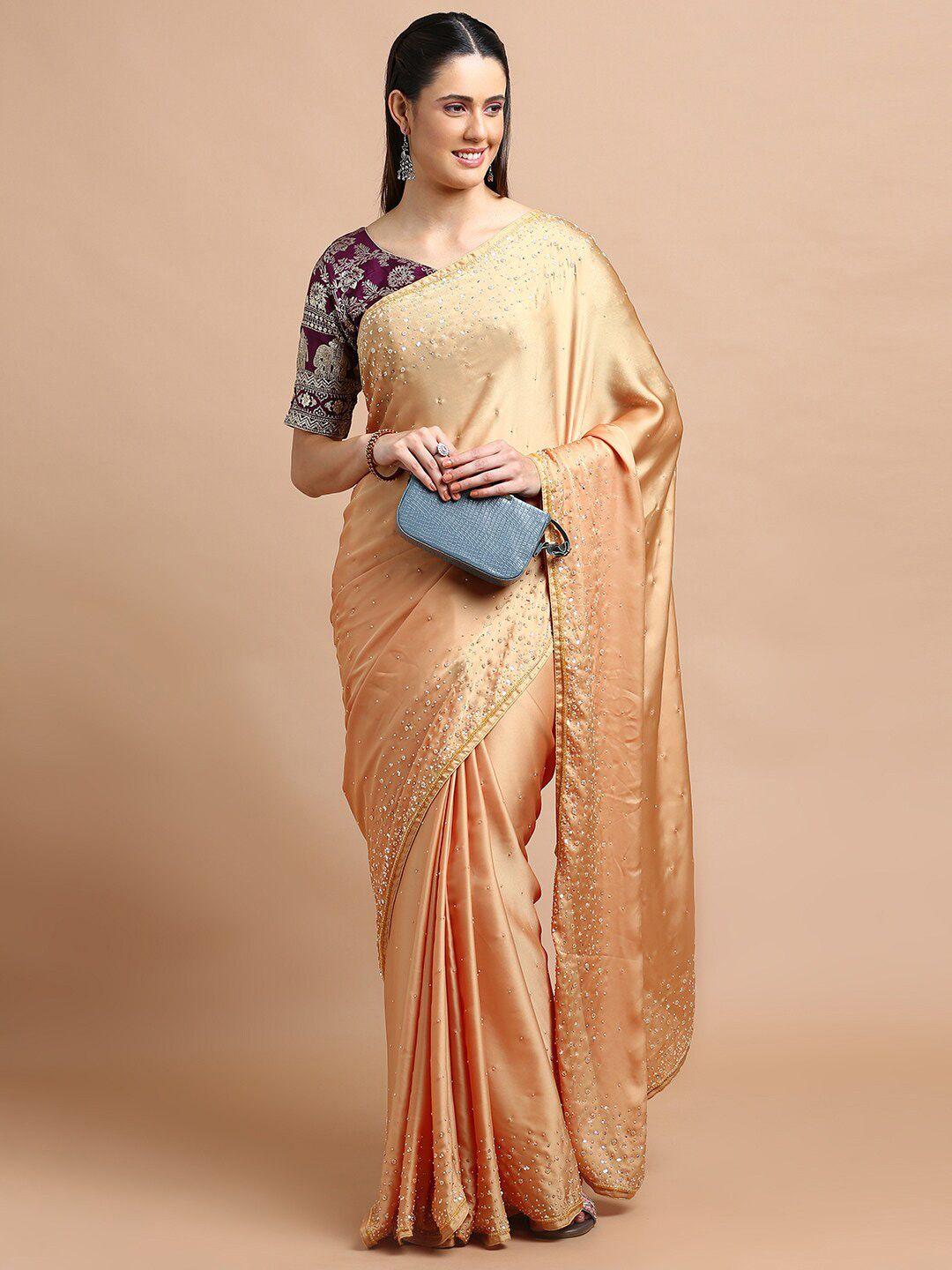 kalyan silks gold-toned embellished beads and stones silk blend saree