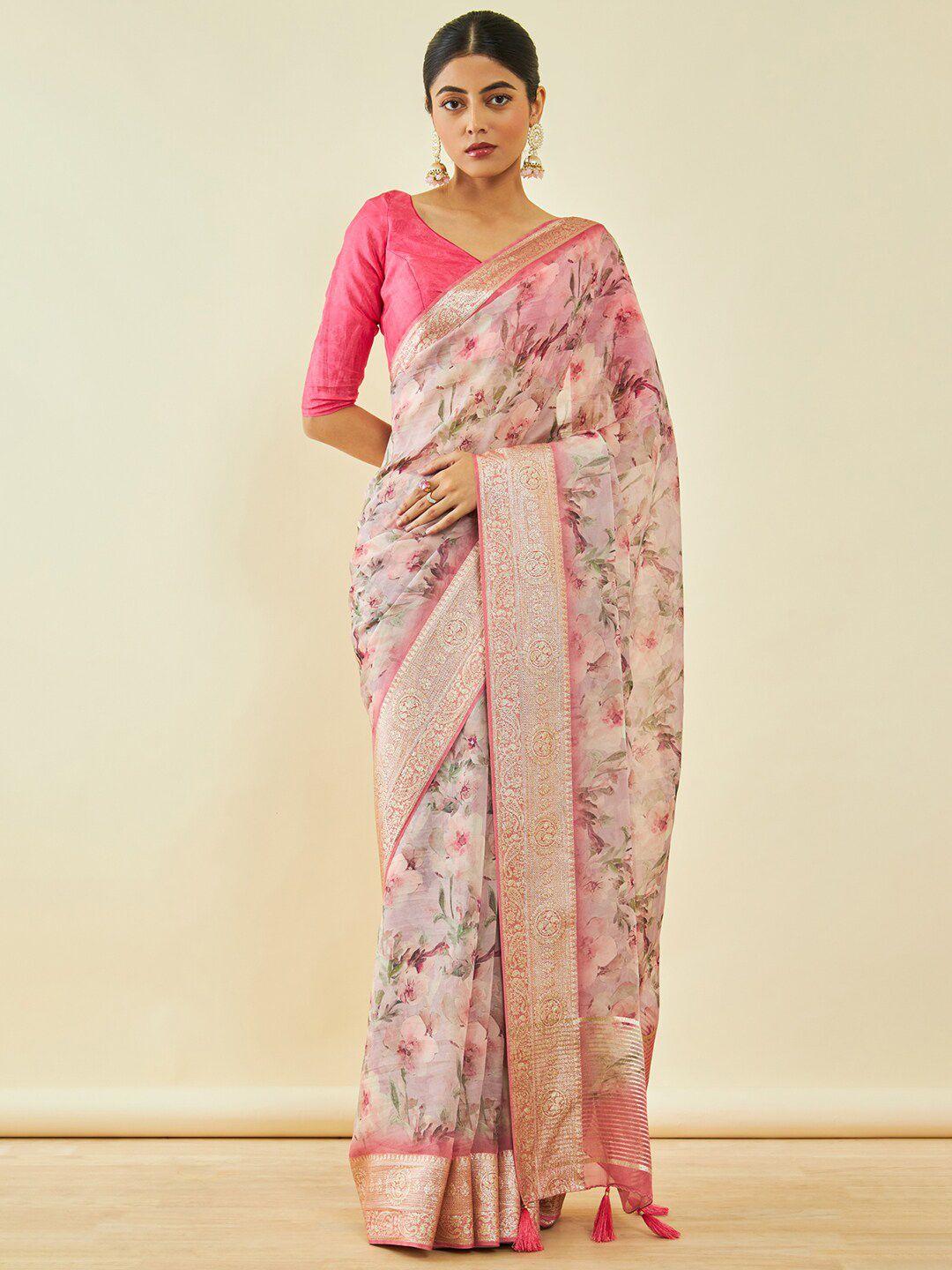 soch floral zari organza saree