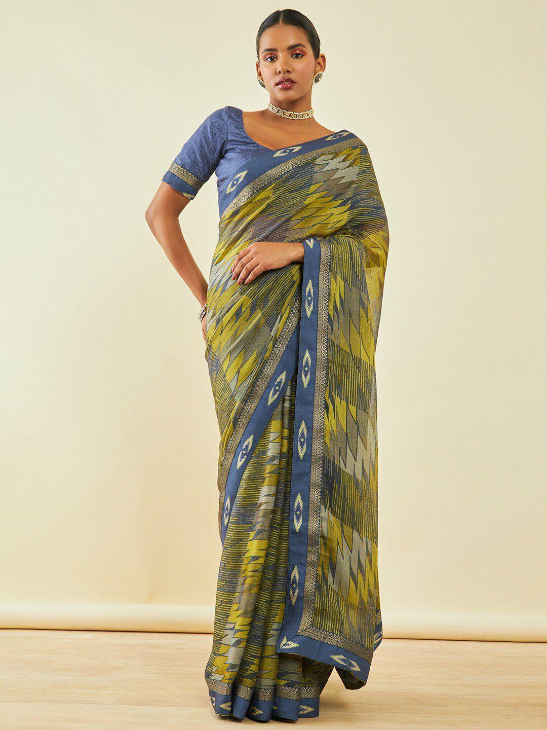 soch green & blue zari poly chiffon saree