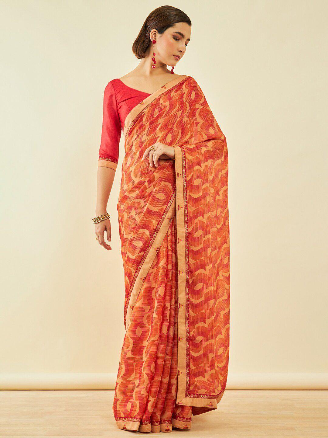 soch rust zari poly chiffon saree