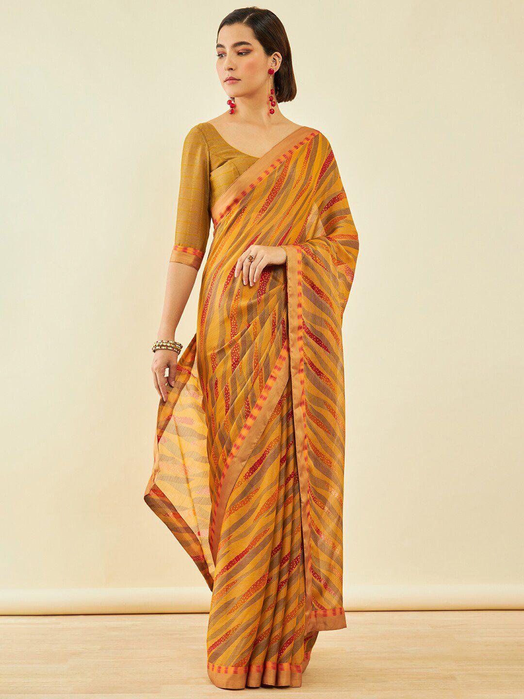 soch brown & red zari poly chiffon saree