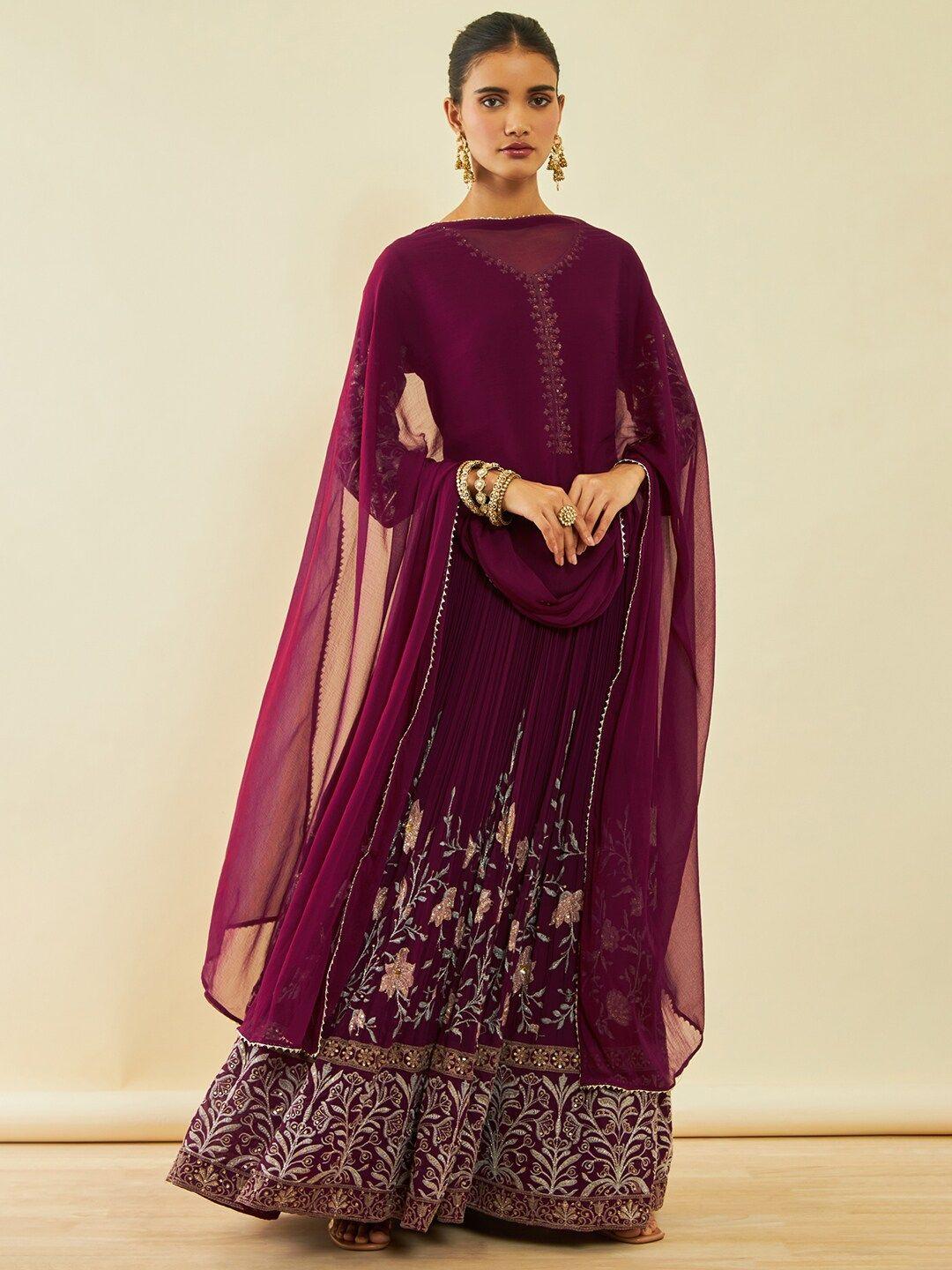 soch maroon embellished georgette maxi dress