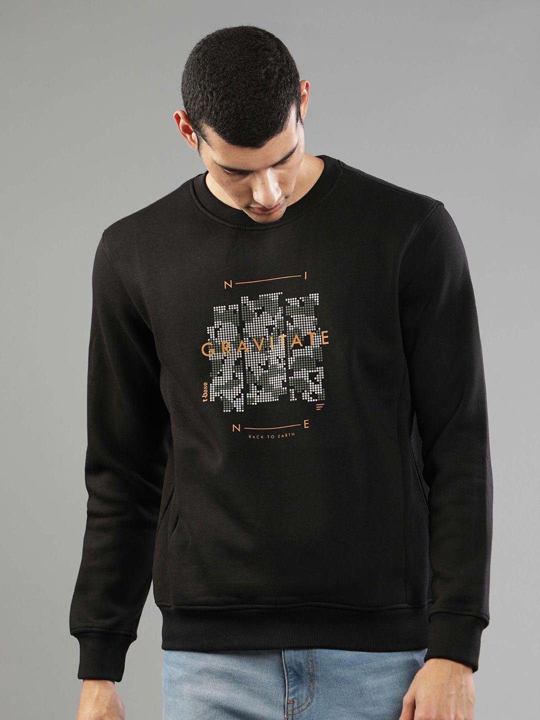 t-base men black printed sweatshirt