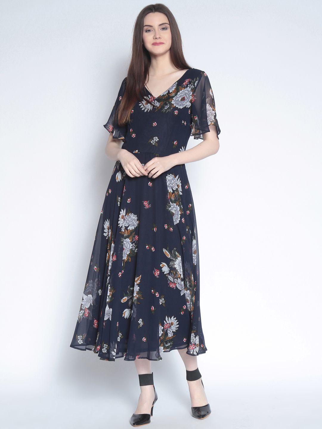 rare blue floral printed maxi dress