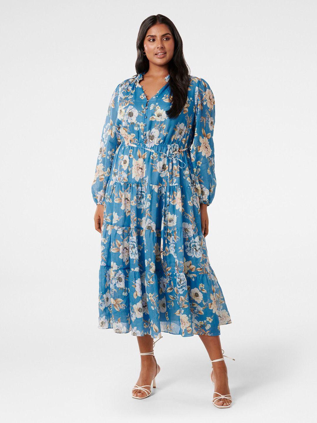 forever new plus size floral printed fit & flare midi dress