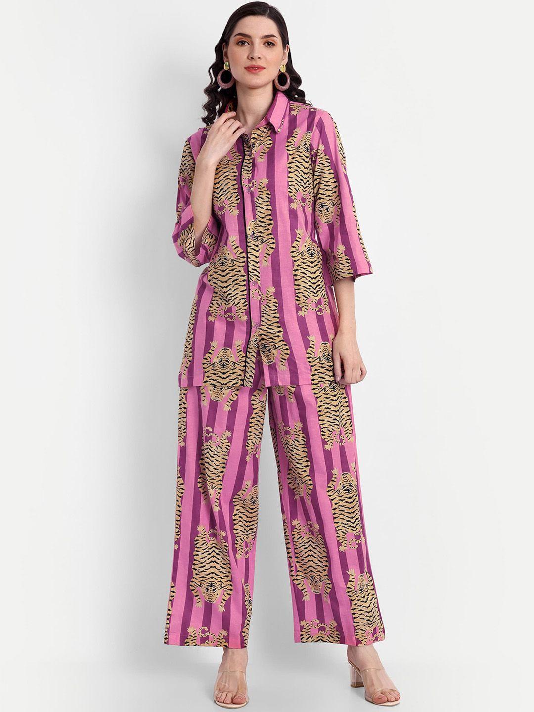 githaan printed pure cotton shirt & trousers