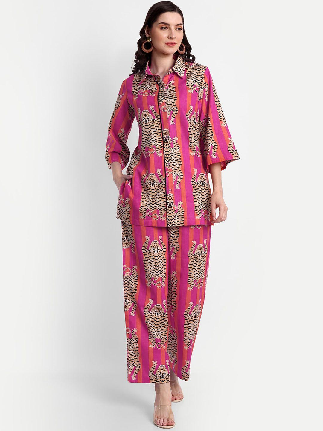 githaan printed pure cotton shirt & trousers co-ords