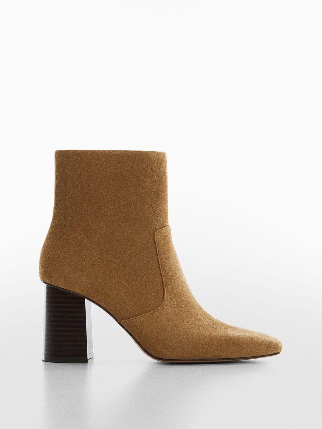 mango leather regular block heel ankle length boots