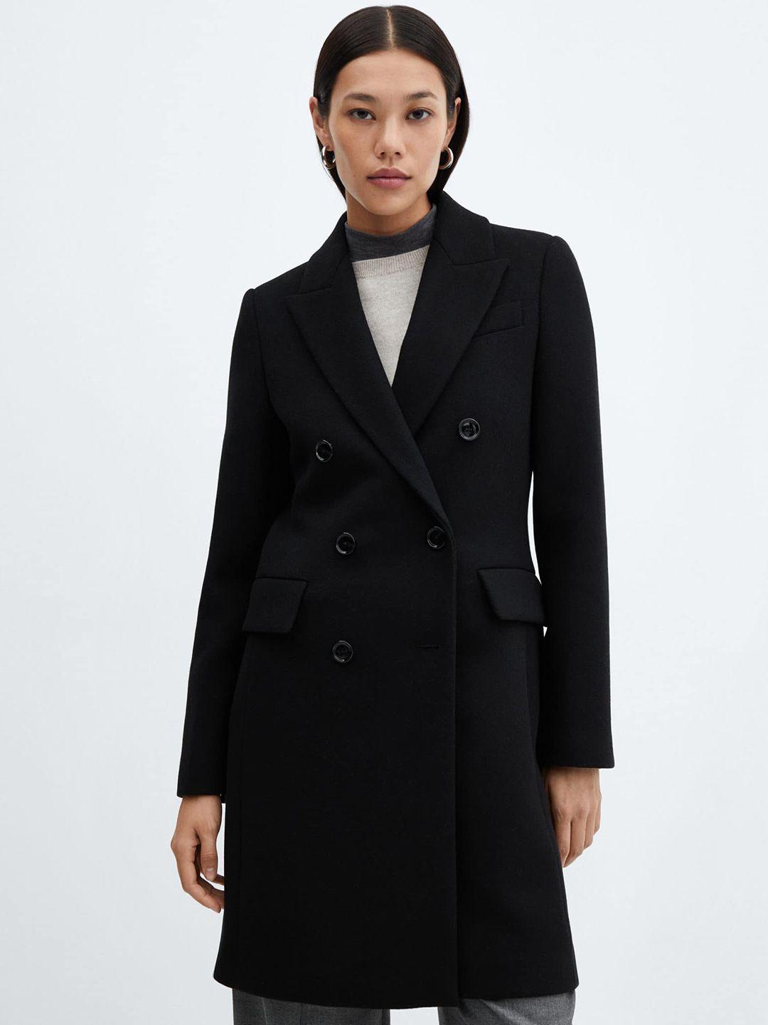 mango double breasted notched lapel longline overcoat