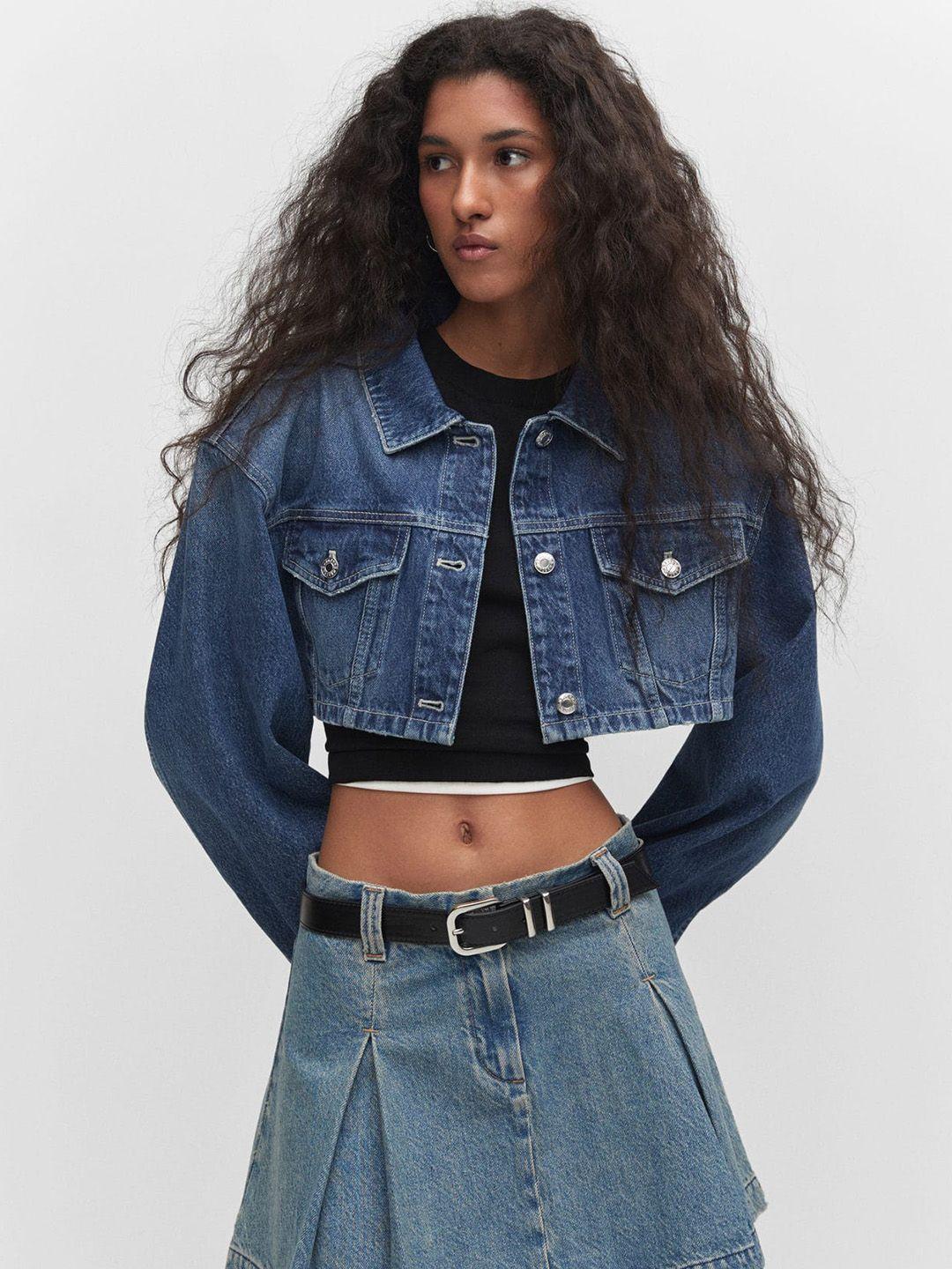 mango cotton crop denim jacket