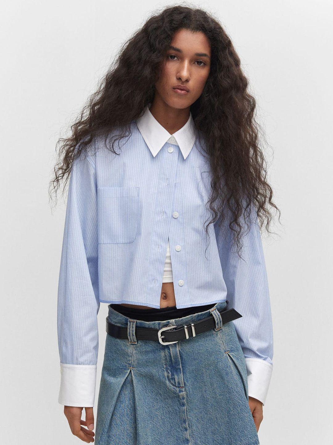 mango striped cotton cropped boxy shirt