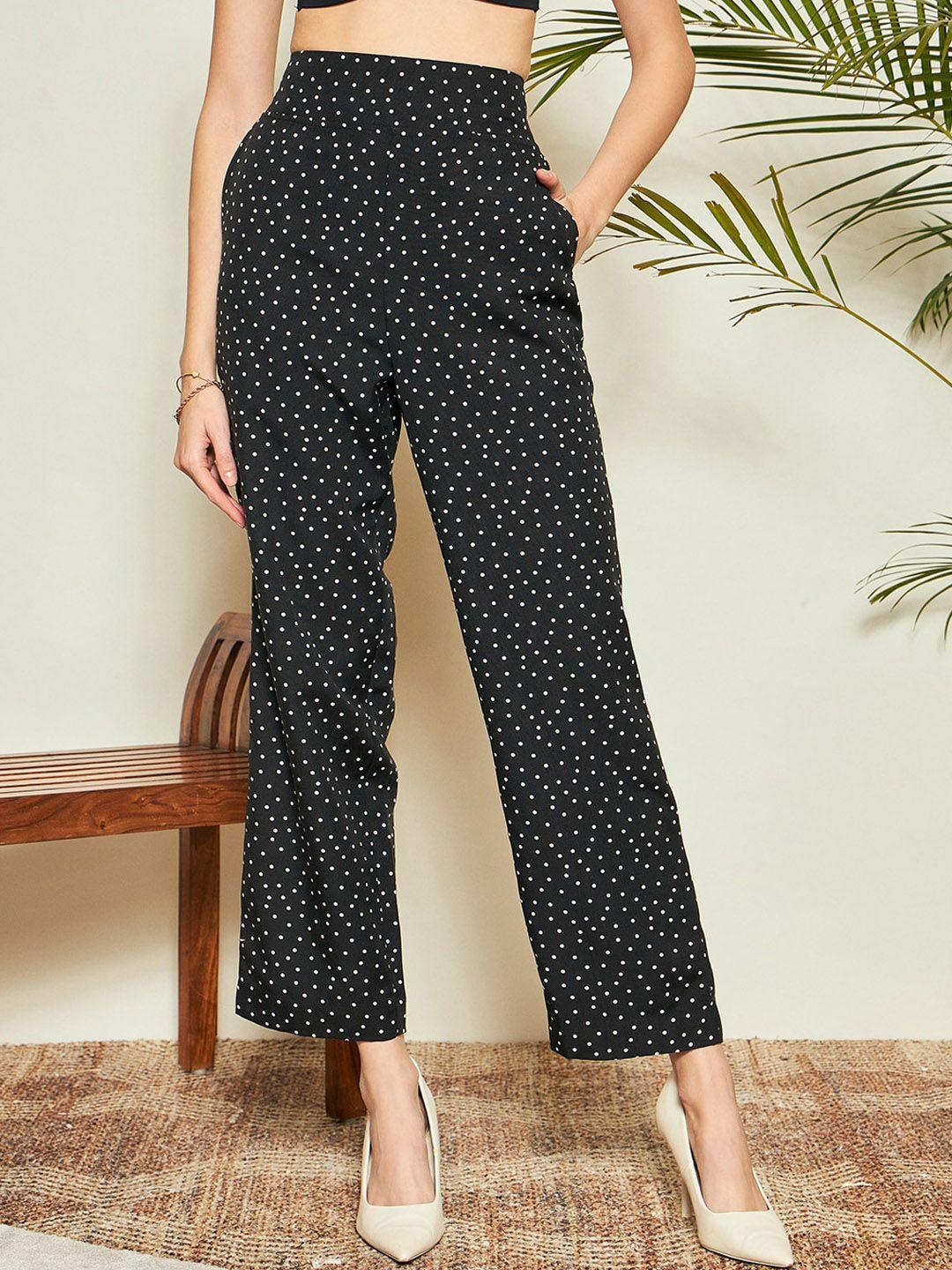 kassually women black ethnic motifs printed tapered fit high-rise trousers