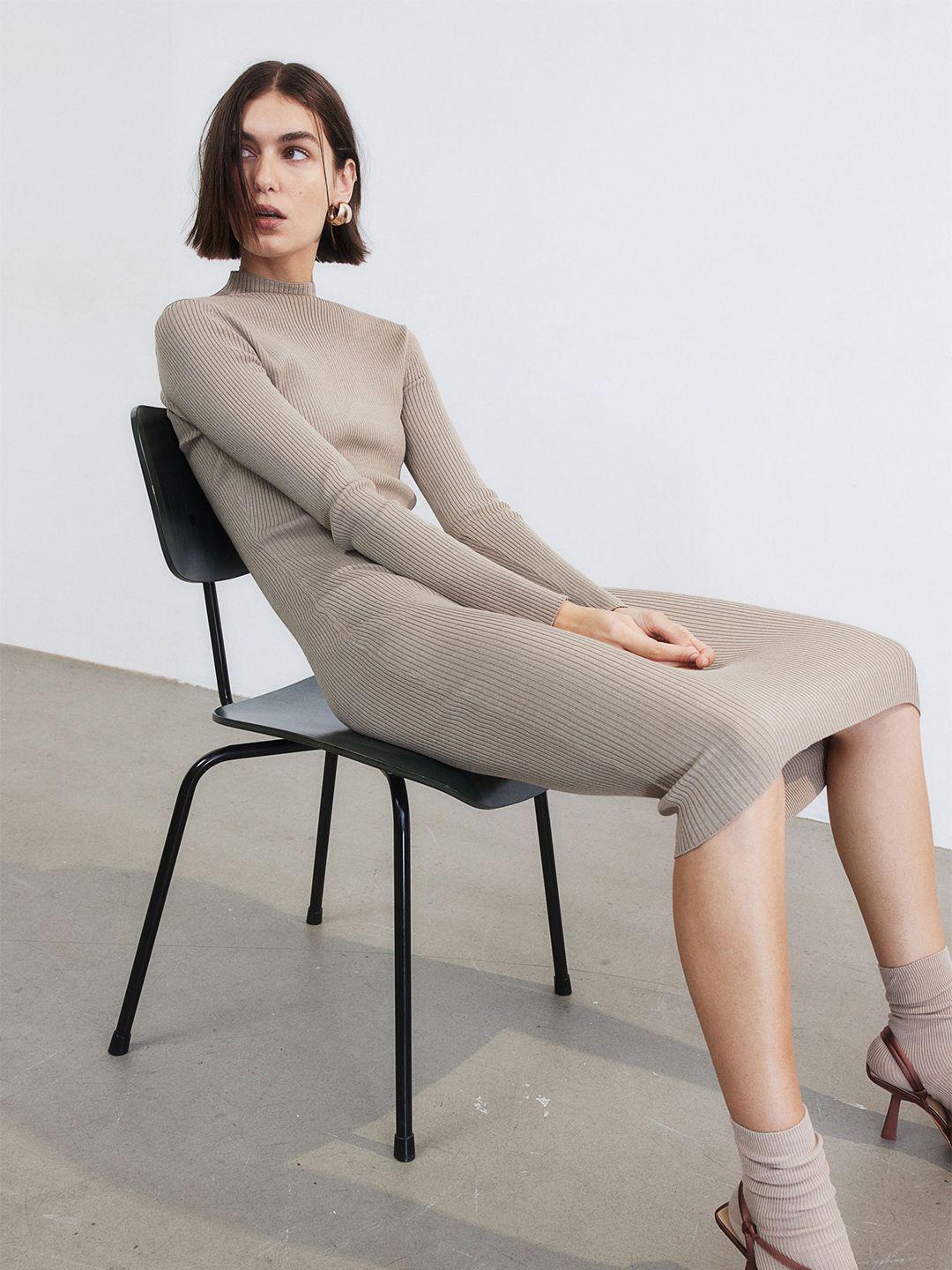 h&m rib-knit turtleneck dress