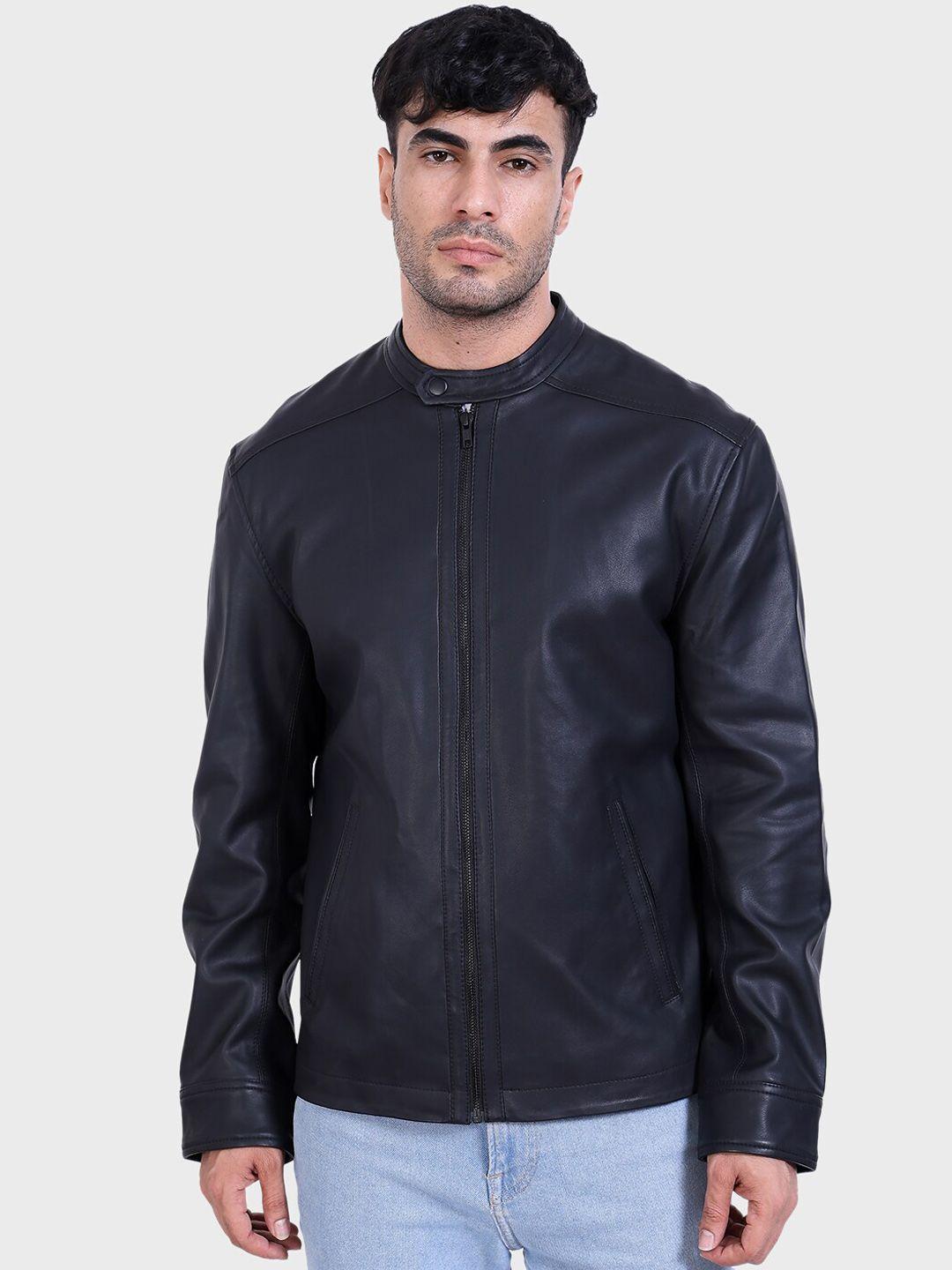 justanned men black biker jacket