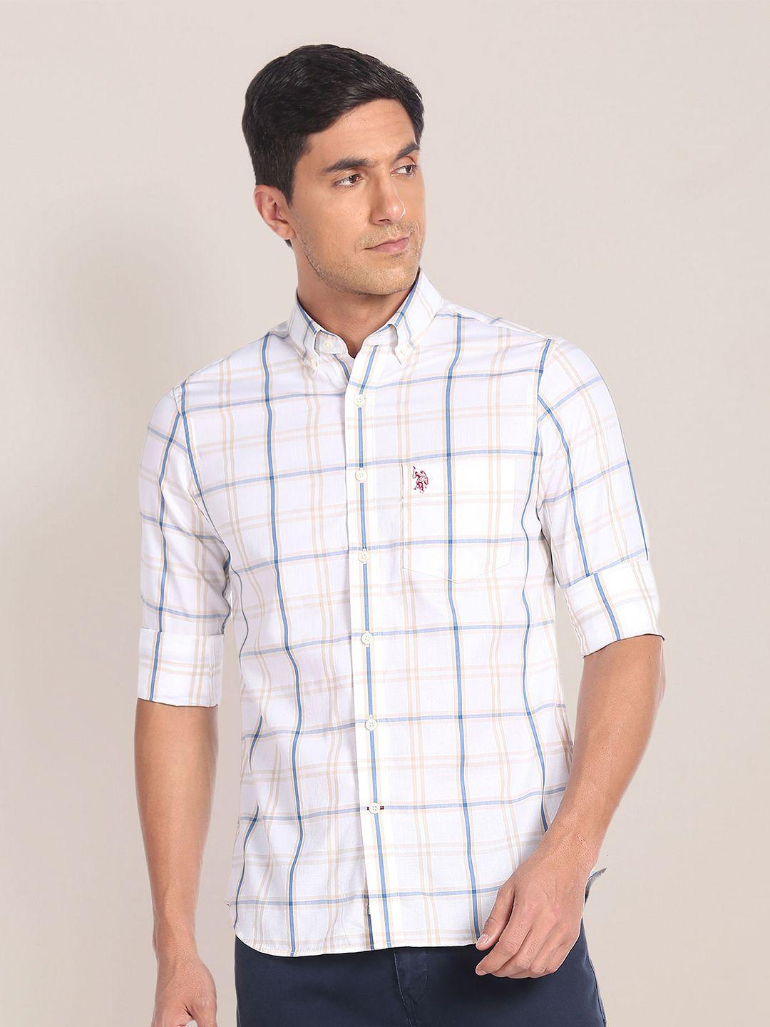 u.s. polo assn. men white windowpane checks opaque checked casual shirt