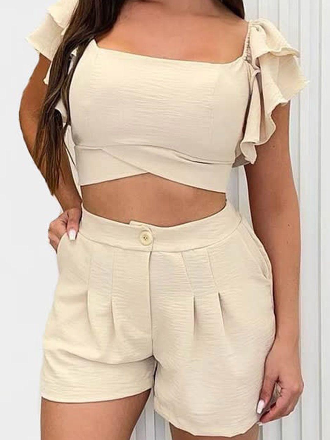 lulu & sky square neck crop top with pleated shorts co-ords