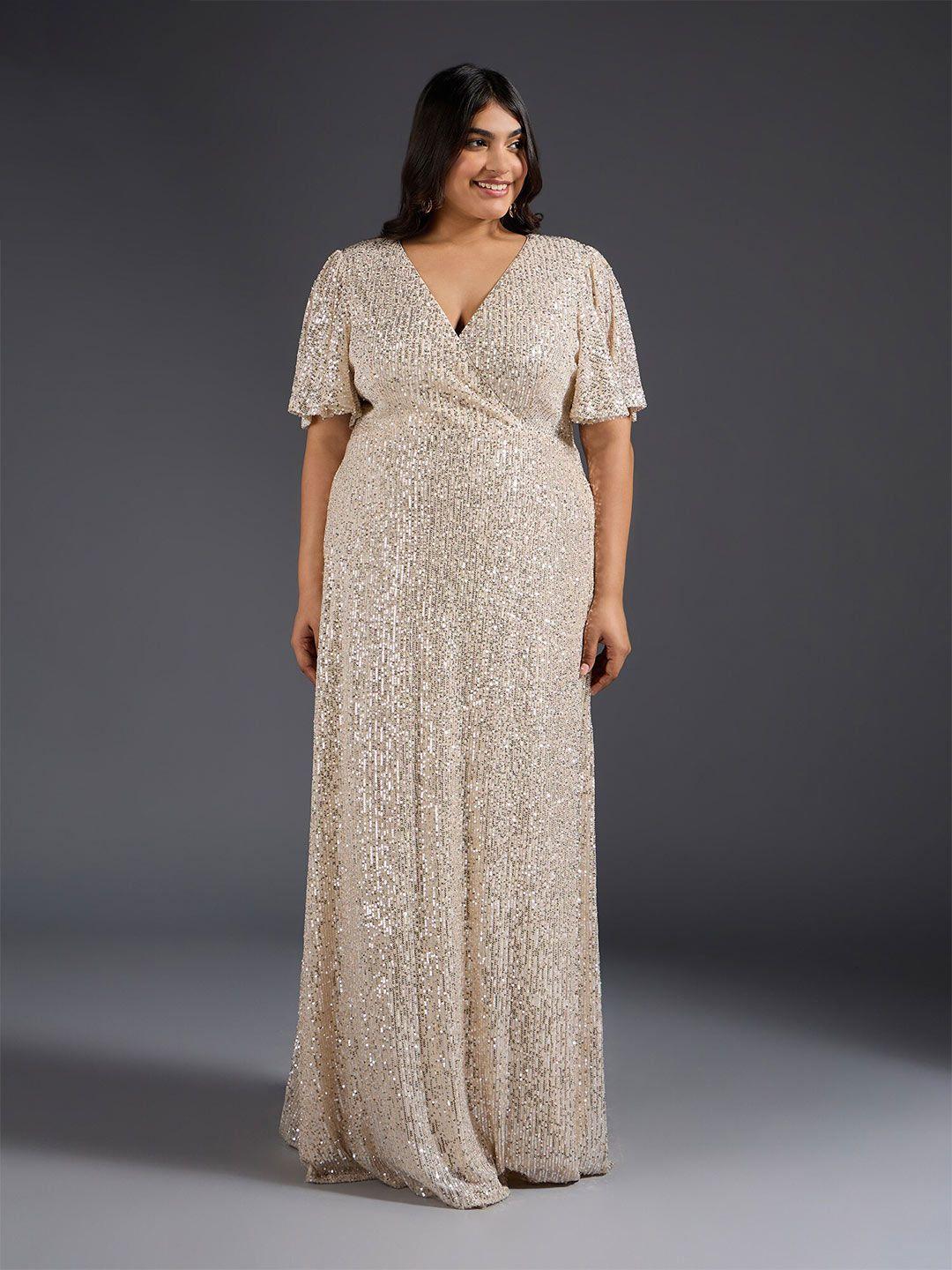 20dresses cream plus size embellished flared sleeve maxi dress