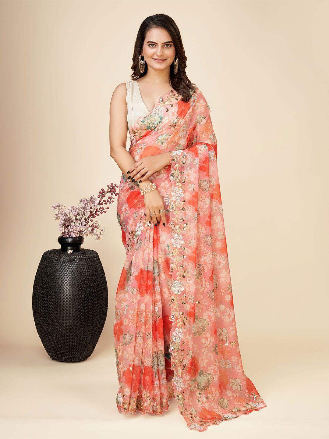 vairagee mauve & green embroidered organza saree