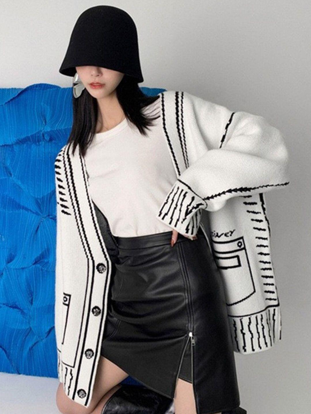 lulu & sky women white & black longline pullover