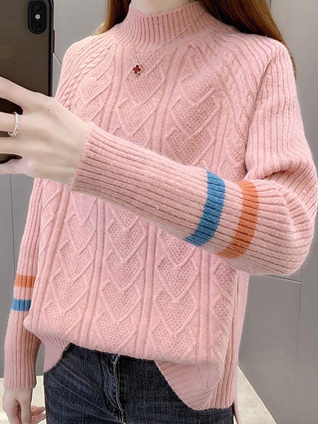 lulu & sky women pink & blue cable knit pullover