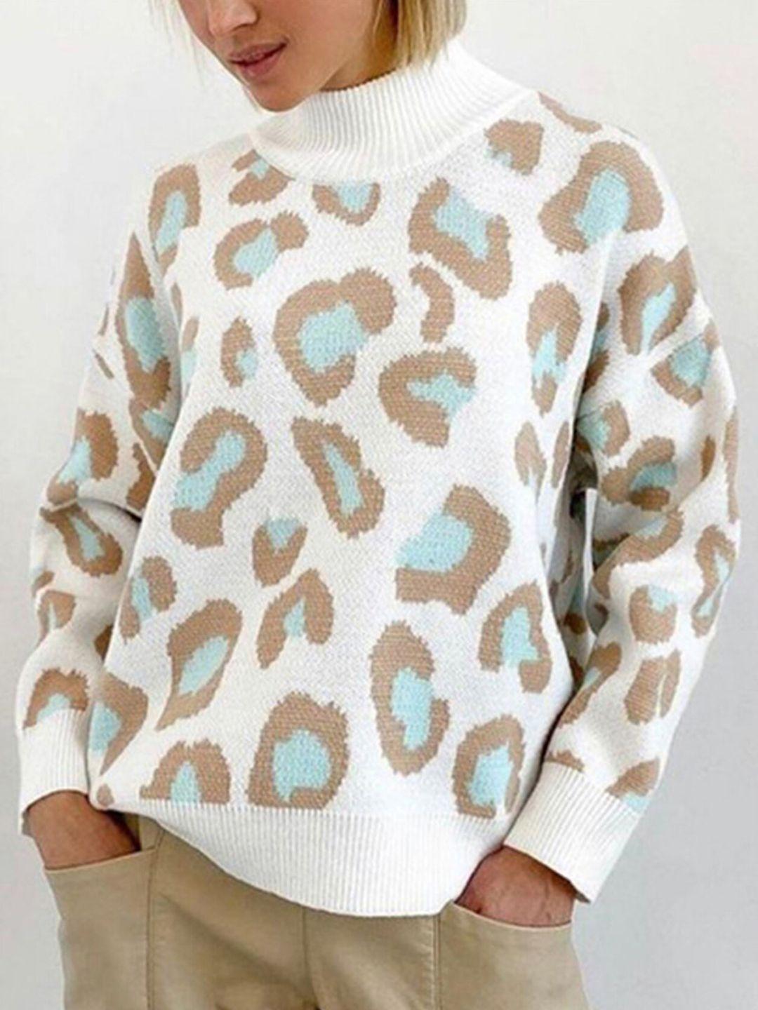 lulu & sky women white & brown animal printed pullover