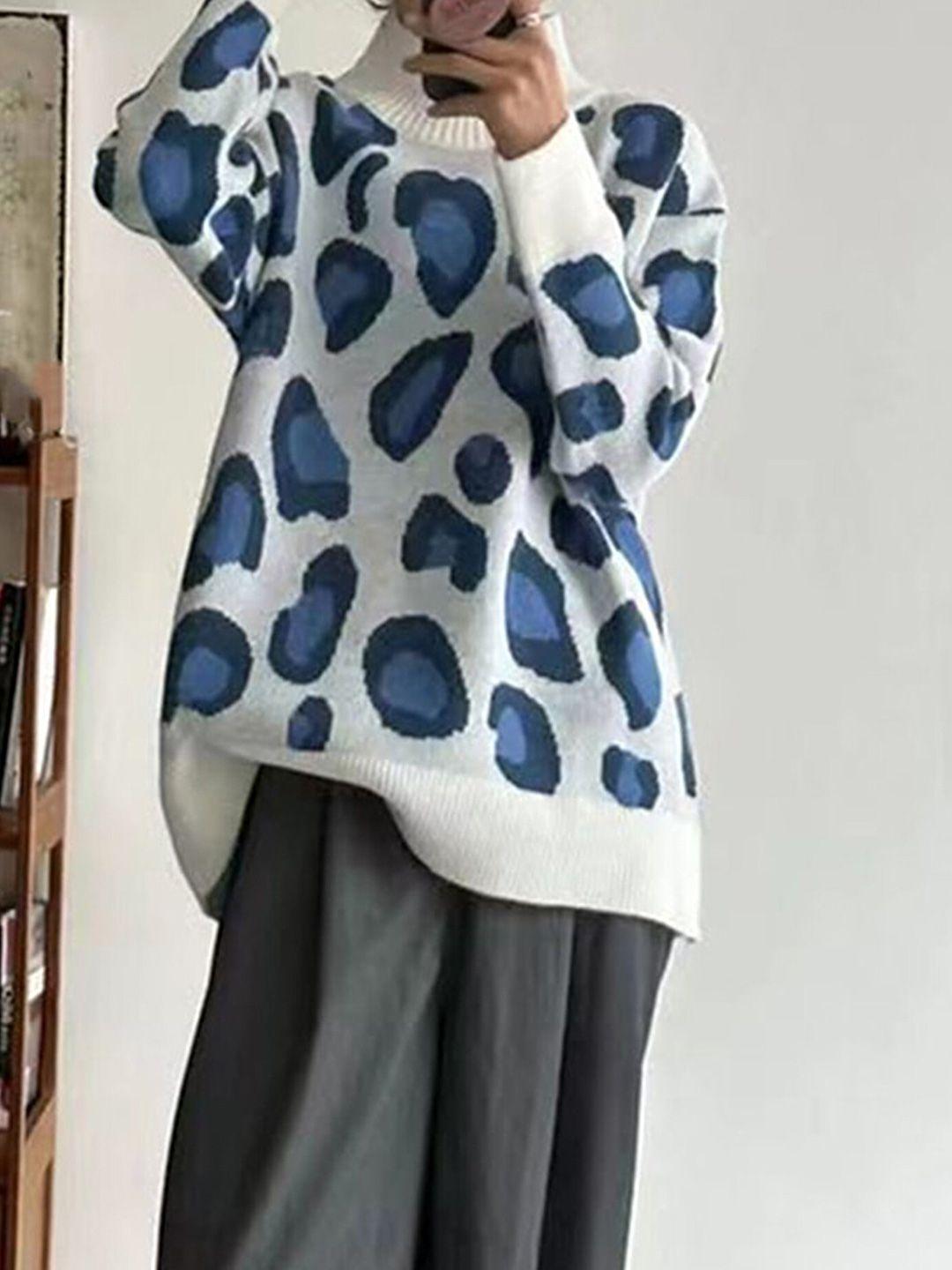 lulu & sky women white & blue animal printed pullover