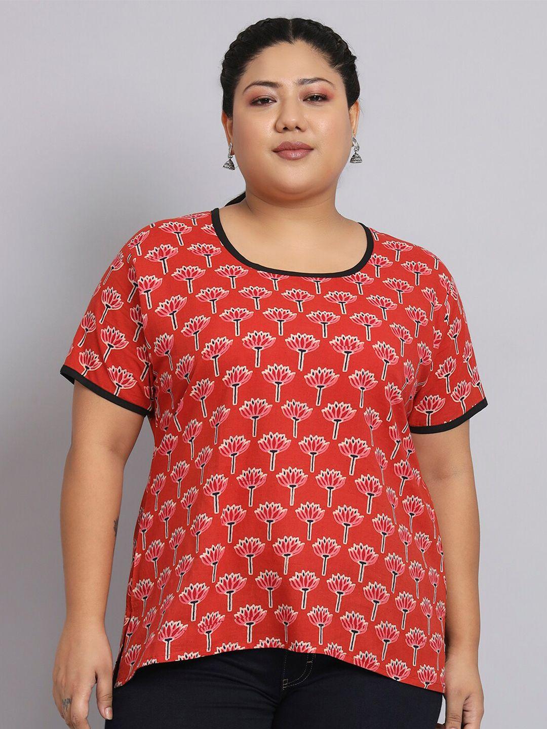 kalini plus size floral printed round neck short sleeves cotton top