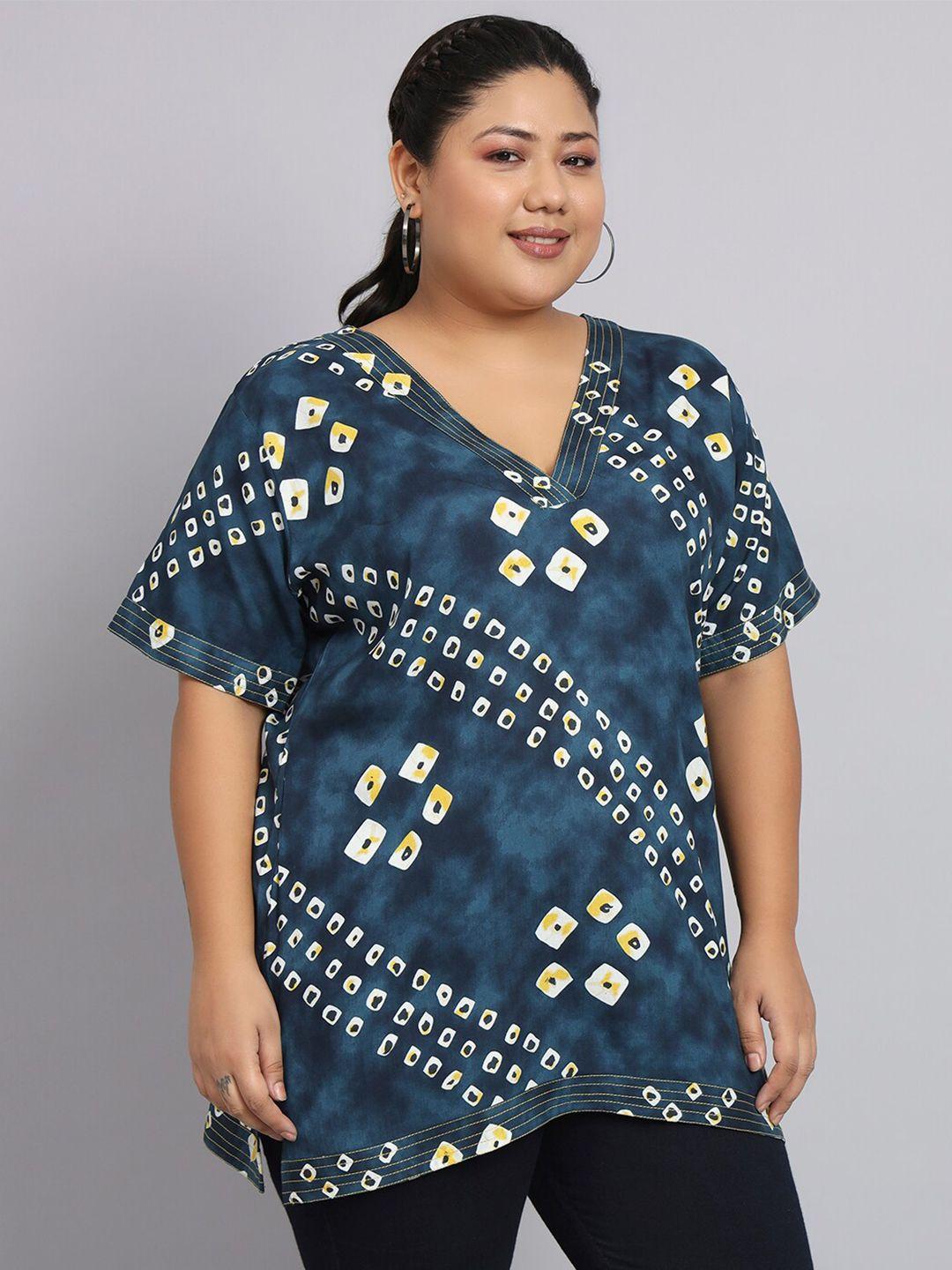 kalini plus size bandhani printed straight kurti