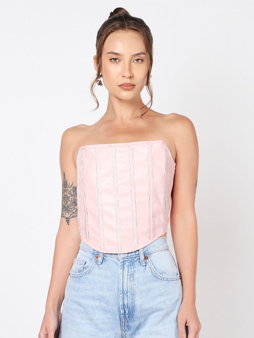 liyokki vertical striped tie-ups velvet crop tube top