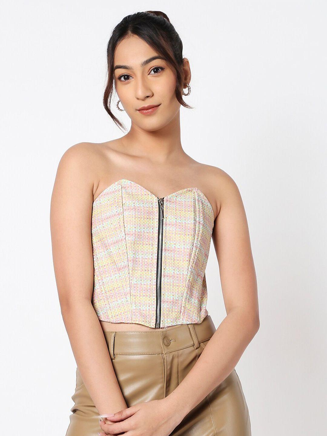 liyokki checked leather crop tube top