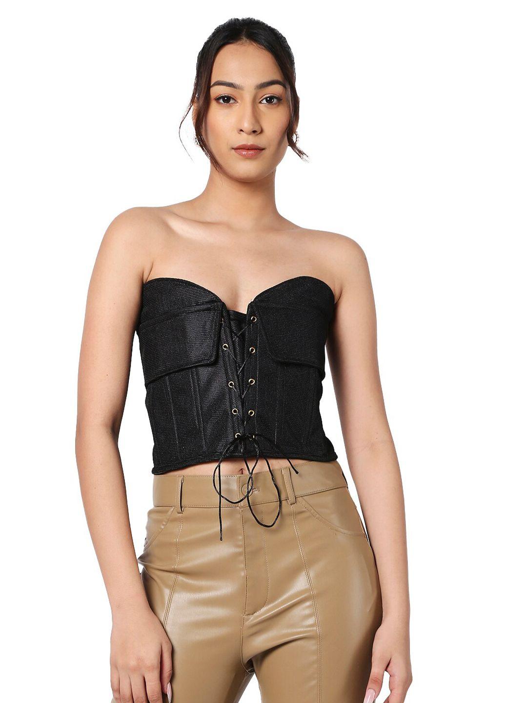 liyokki strapless sleeveless velvet tube crop top