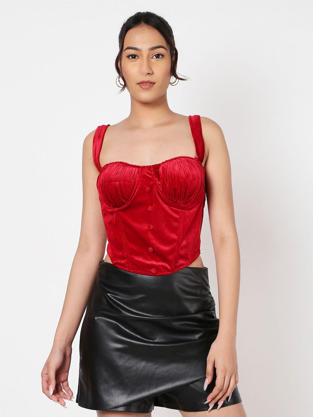 liyokki shoulder straps fitted crop velvet top