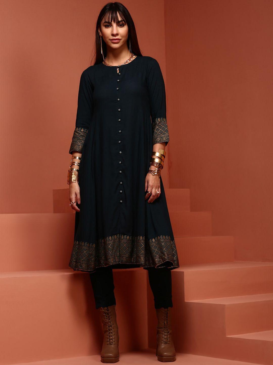 imara keyhole neck thread work a-line kurta