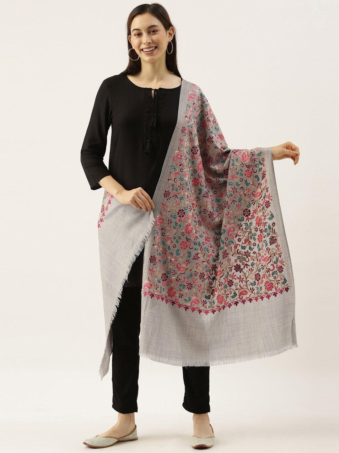 pashmoda floral embroidered pure woollen shawl