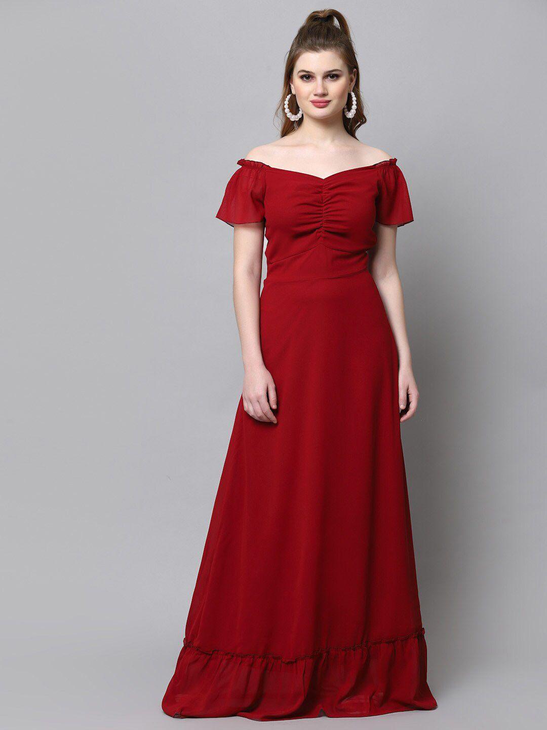 aayu red off-shoulder georgette maxi dress