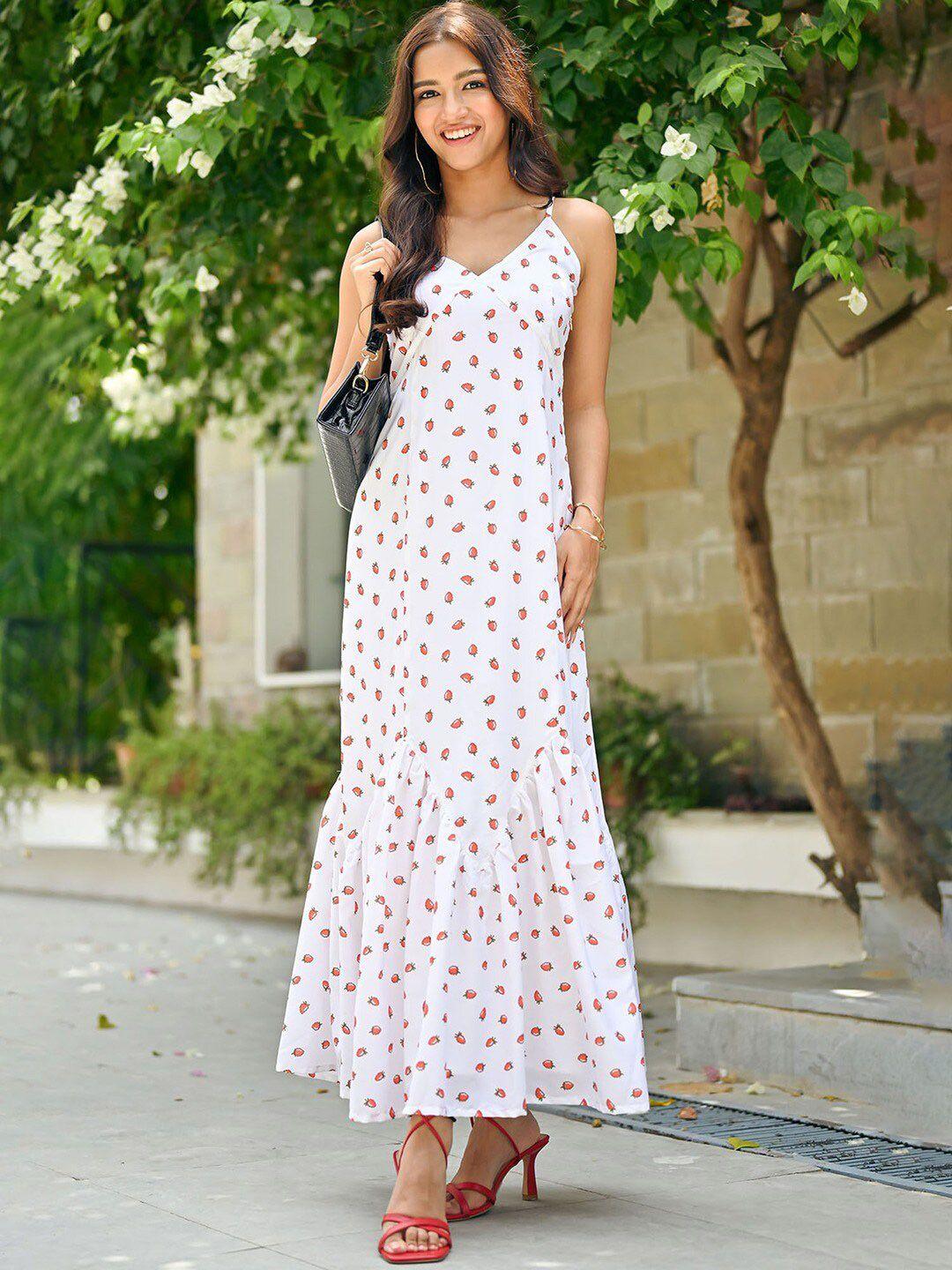 nore21 floral printed shoulder strap maxi dress