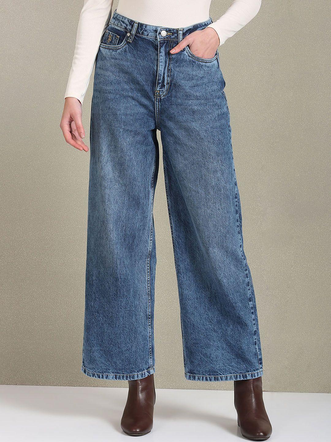 u.s. polo assn. women women wide leg clean look light fade cropped cotton jeans