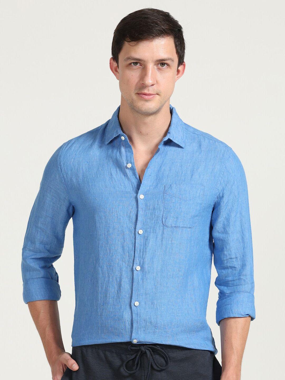 poe men blue smart slim fit opaque casual shirt