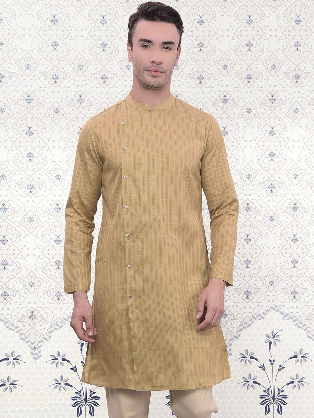 ode by house of pataudi striped mandarin collar jacquard kurta