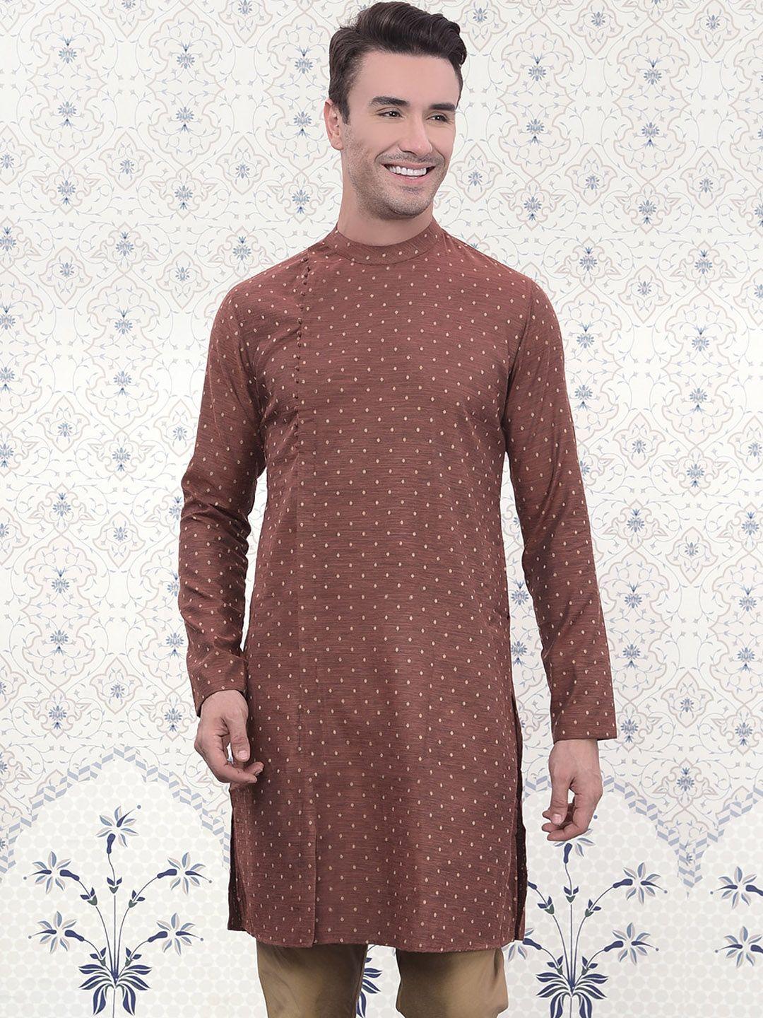 ode by house of pataudi woven design mandarin collar long sleeves jacquard kurta