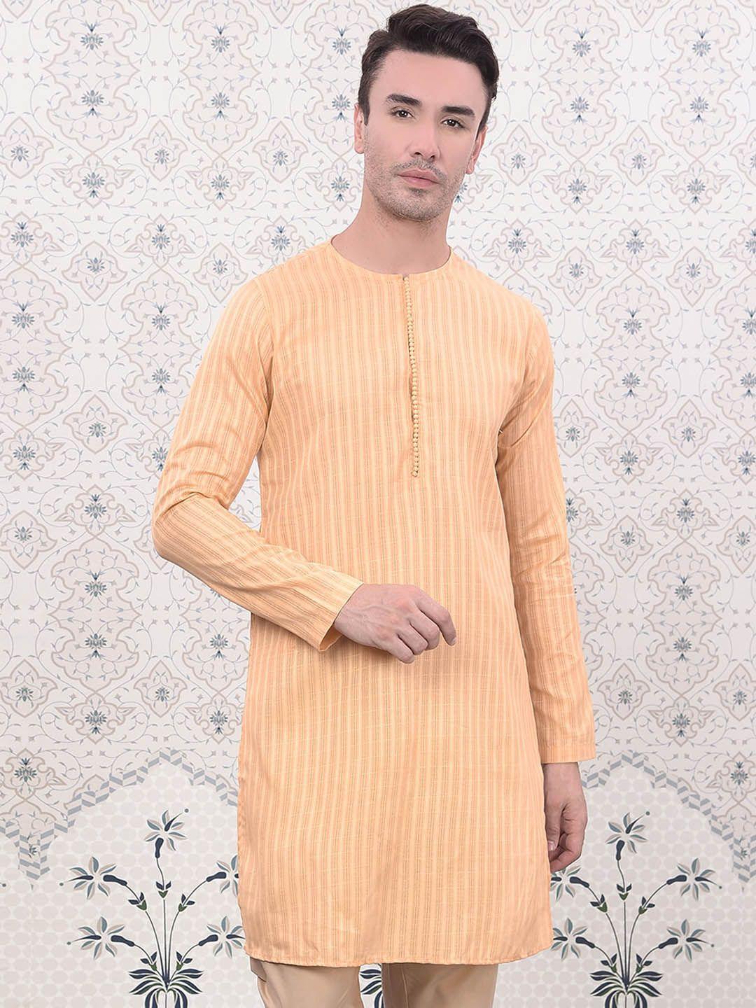 ode by house of pataudi orange striped straight kurta