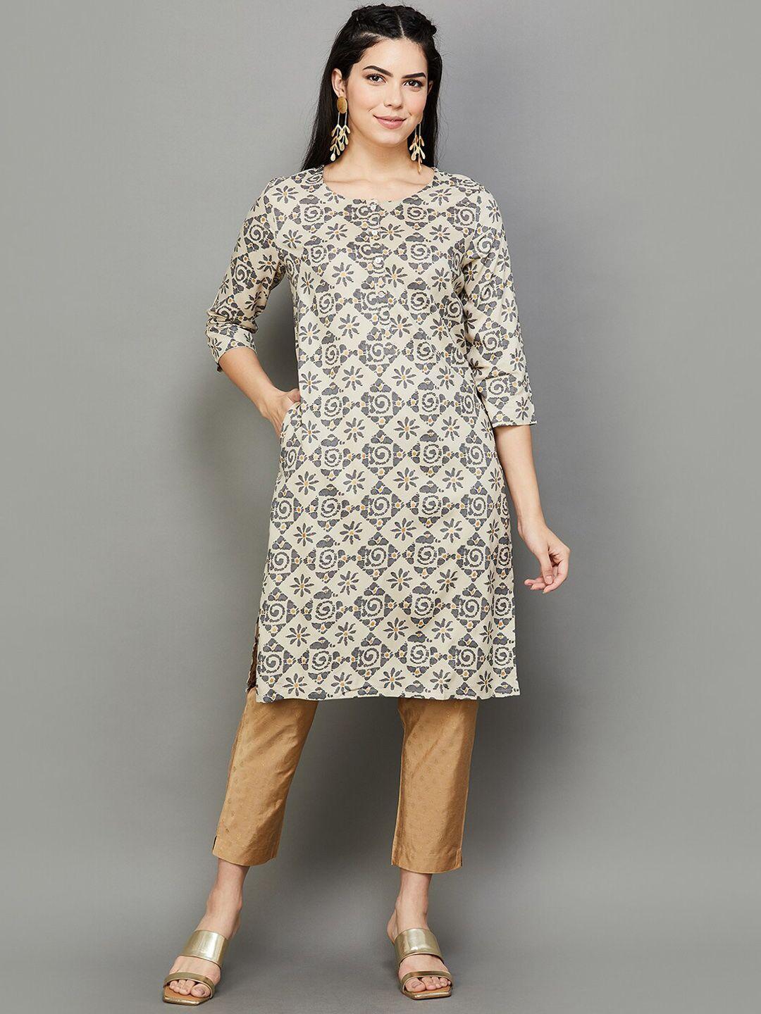 melange by lifestyle ethnic motifs printed straight regular kurta