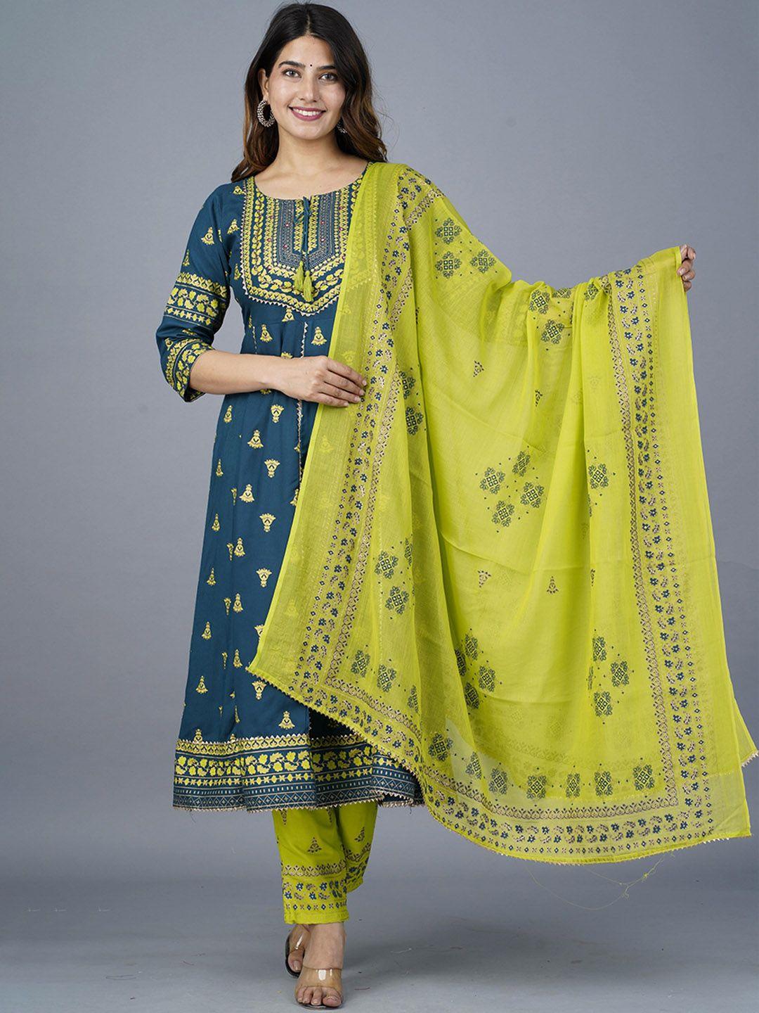 kalini ethnic motifs printed gotta patti anarkali kurta with trousers & dupatta