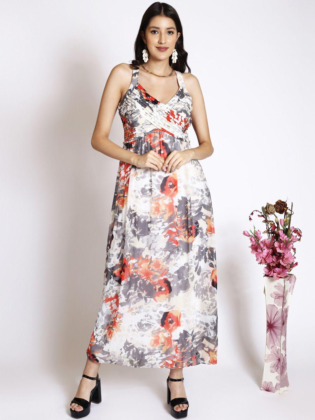 250 designs abstract printed shoulder straps gathered maxi dress